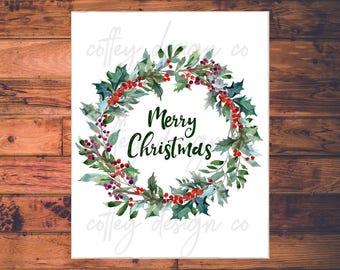 Digital, Merry Christmas, printable, download, instant, holiday, 8x10, 5x7