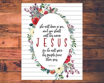 Digital, Christmas, Jesus, Scripture, Printable, Bible Verse, Holiday, Download, 8x10, 5x7, watercolor