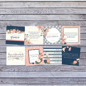 Druckbare KJV Navy Floral Square Schrift Karten Set 8 Sofortiger Download druckbare Bibelverse Studien Komfort