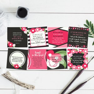 DIGITALE ESV Girls Teens Pink Floral Schrift Wahrheit quadratische Karten Set 8 Sofort Download druckbare Bibelverse
