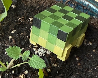 Minecraft-Style Frog Figurine -- Cast from Concrete and Hand-painted