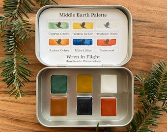 Handmade Watercolor Paint - Natural Earth Pigments - Middle Earth Palette - Six half pans in a travel set for plein air painting
