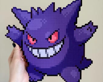Hand-painted Gengar Wall Art - Premade or DIY - Lasercut Pokémon Pixel Art