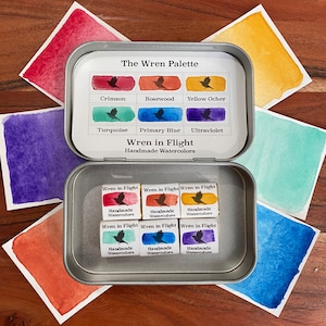 Handmade Watercolor Paint Wren Palette - Natural Earth Pigments - Six half pans in a metal travel tin