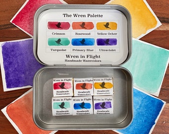 Handmade Watercolor Paint Wren Palette - Natural Earth Pigments - Six half pans in a metal travel tin