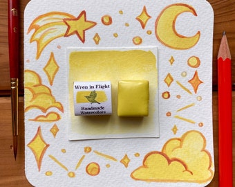 Lemon Yellow Handmade Watercolor Paint - Natural Earth Pigments - Individual - Half pan - Full pan - For Painting and Calligraphy