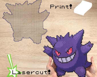 Gengar Sprite Toolpath Files for Lasercutting or Printing -- For Woodcuts or Paint by Numbers Art