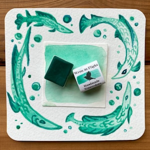 Turquoise Green Handmade Watercolor Paint - Natural Earth Pigments - Half pan - Full pan