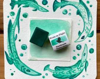 Turquoise Green Handmade Watercolor Paint - Natural Earth Pigments - Half pan - Full pan