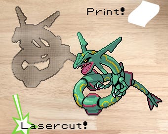 Rayquaza Sprite Files for Lasercutting and Printing -- Woodcut and Paint by Numbers