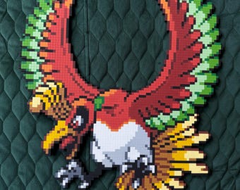 Hand-painted Ho-oh Wall Art - Lasercut Pokémon Pixel Art