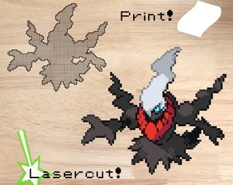 Darkrai Files for Lasercutting and Printing Sprites -- Woodcuts and Paint by Numbers