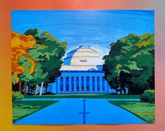 Art of MIT Killian Dome - 4x6 and 8x10 Prints, Bookmark - Original Acrylic Marker Illustration of the Massachusetts Institute of Technology