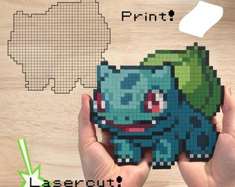 Bulbasaur Sprite for Lasercutting and Printing -- For Make Your Own Woodcuts and Coloring Pages