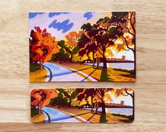 Boston Esplanade Artwork 4x6, 8x10 Prints, Bookmark - Original Acrylic Marker Illustration of the Charles River