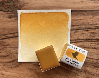 Yellow Ocher Handmade Watercolor Paint - Natural Earth Pigments - Half pan or Full pan with a magnet for a travel tin
