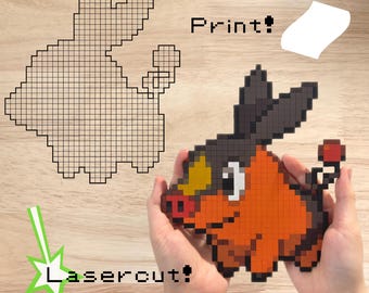 Tepig Sprite Files for Lasercutting and Printing -- For Woodcuts and Paint by Numbers Art