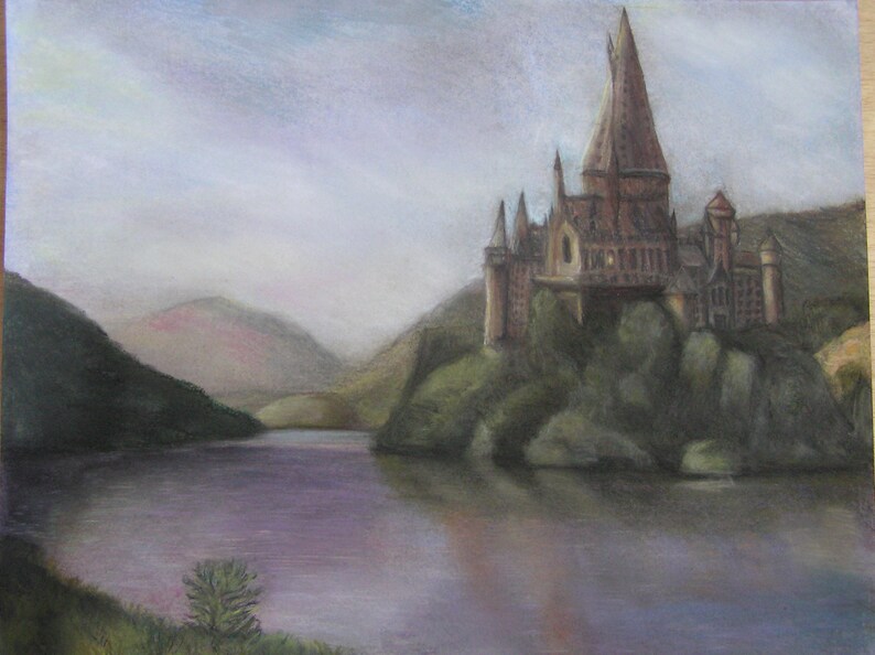 Harry Potter Hogwarts Landscape Handmade by Artist Print