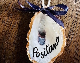 Positano Italy Amalfi Coast Oyster Shell Christmas Ornament, Wine Bottle Charm, Italian Keepsake, Italian Vacation, Italian Bride