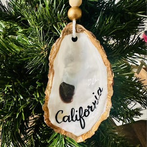 California Oyster Shell Ornament, Wine Charm, Party Favor, Christmas decor, Bar Car Item