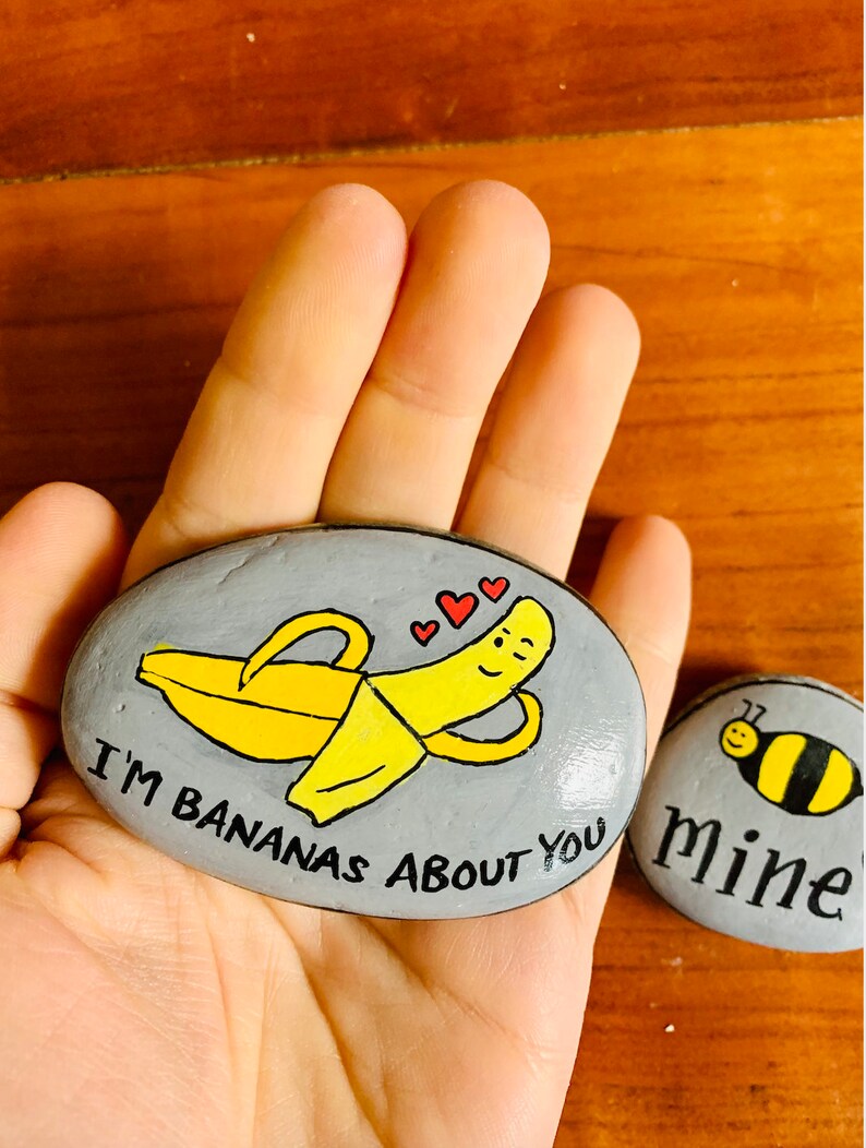 Hand Painted Valentine's Day Rocks: Banana & Bee Gag Gift - Etsy