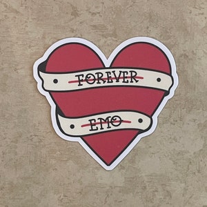 Forever Emo Vinyl Sticker, Old School Tattoo Style, Water Resistant, Elder Emo decal, Emo Forever, Heart Sticker, Emo Valentine Sticker