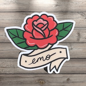 Emo Traditional Tattoo Flash Vinyl Diecut Sticker, Water Resistant Sticker, Emo Sticker, Elder Millennial Sticker, American Traditional Art