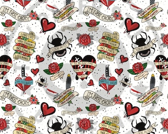 Patrón sin costuras de tatuajes con letras emo (archivo PNG digital)