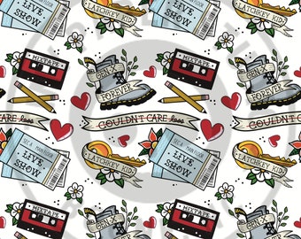 Patrón sin costuras de tatuaje de la generación X: diseño clásico (PNG digital)