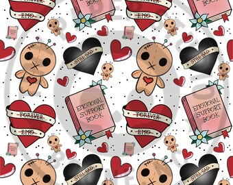 Patrón sin costuras de tatuaje de muñeca vudú (archivo digital)