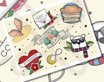 Hoja de tatuajes de la vieja escuela Summer Vibes, SOLO ARCHIVO DIGITAL, 17 x 11