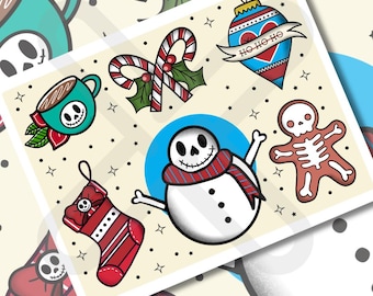 Hoja de tatuajes navideños de la vieja escuela, SOLO ARCHIVO DIGITAL, 17 x 11