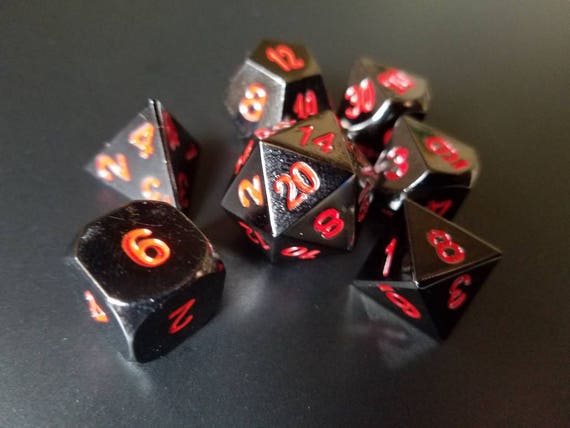 DND Dice Set Red on Black dnd Metal Dice set rpg d&d dice | Etsy