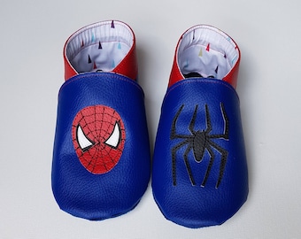 Leather slippers, soft, child, baby, Spiderman, marvel, imitation leather, montessori pedagogy, pickler
