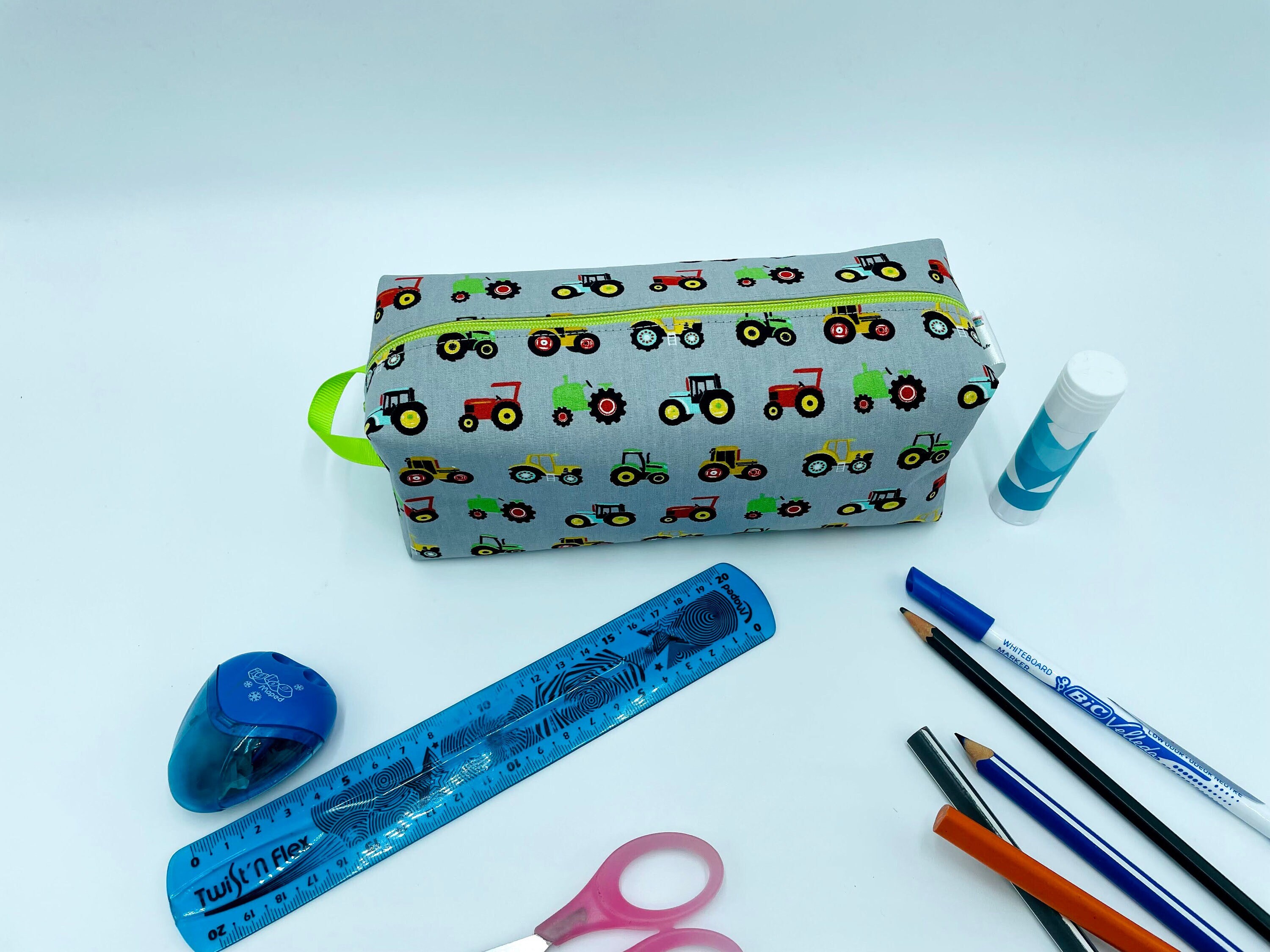 Trousse Scolaire, Trousse d'écolier, Tracteur, Enfant, Rangement Crayons Feutres Stylos, Motifs Trac