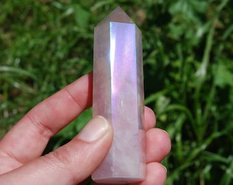ONE 3.5in Angel Aura Rose Quartz Crystal Tower