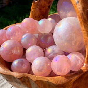 Angel Aura Rose Quartz Crystal Sphere, Many Sizes 30mm to 60mm, Brazil