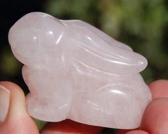 Rose Quartz Nine Tailed Fox Crystal Carving, Natural Hand Crafted