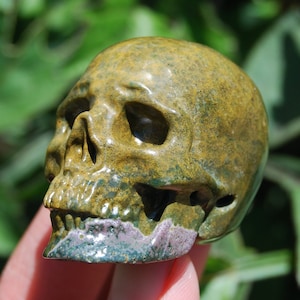 Cráneo de cristal tallado de jaspe oceánico de 2 pulgadas