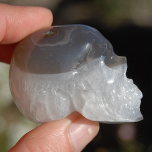 2in Grey Agate Geode Carved Crystal Skull