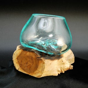 4.3in Blown Glass Vase Natural Driftwood Base, Beach Altar Decor, Indonesia