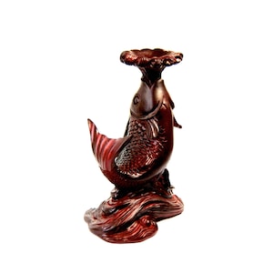 5.5in Koi Fish Crystal Sphere Stand, Mahogany Brown Crystal Ball Holder