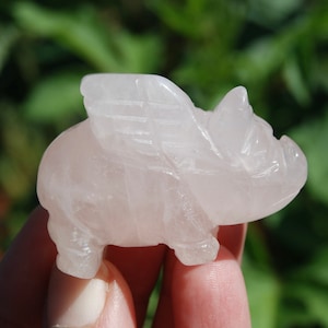 2in Rose Quartz Carved Crystal Flying Pig
