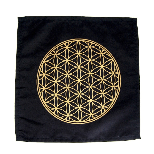 Sale was 12 | Crystal Grid FLOWER OF LIFE Altar Cloth, Black and Gold 100% Cotton 12in