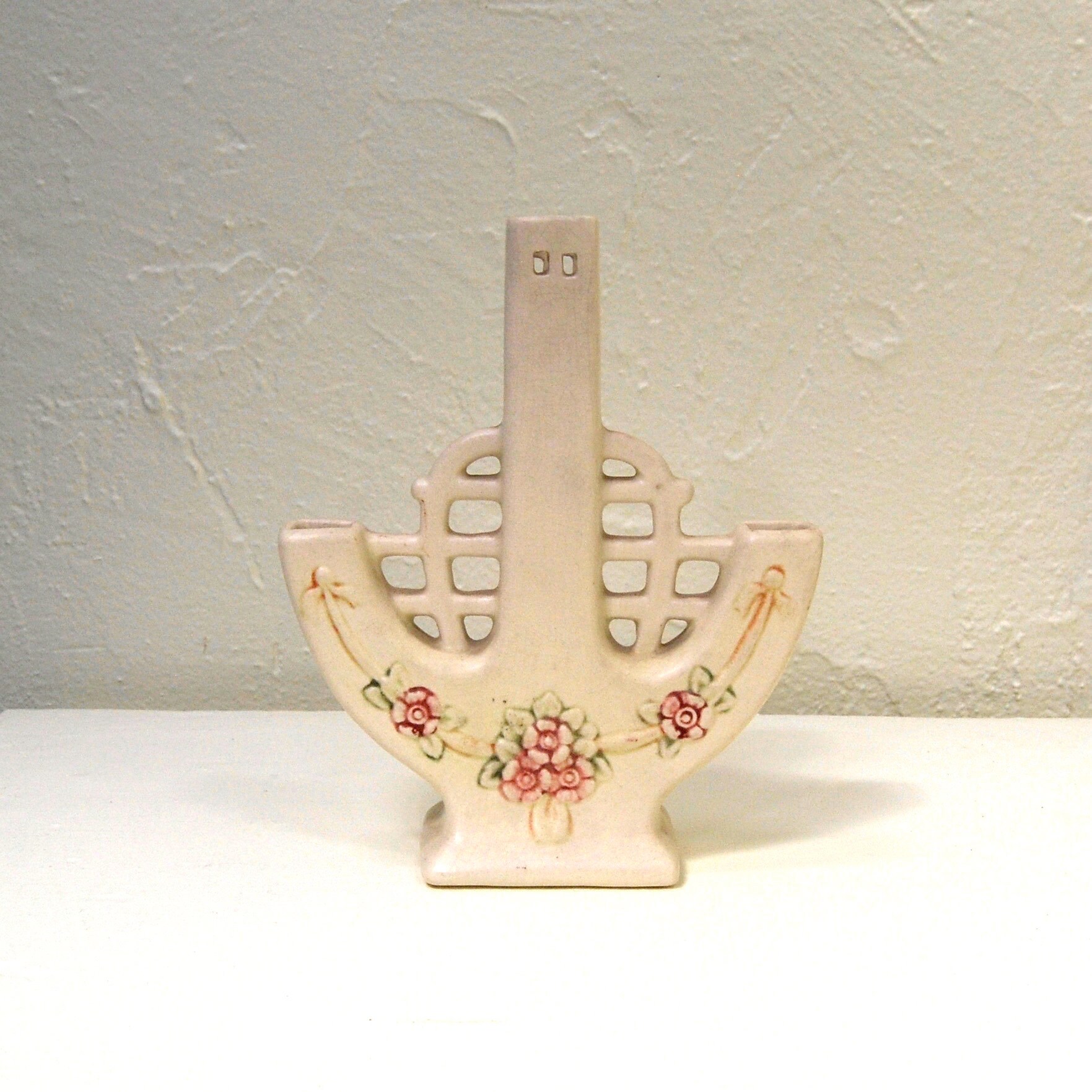 Antique Weller Arts And Crafts Triple Bud Vase Pottery Ceramic