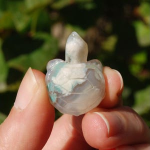 1in RARE Green Sakura Flower Agate Crystal Turtle Carving, Madagascar i1
