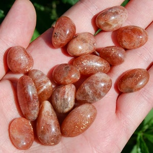 6pcs AAA Gem Sunstone Crystal Tumbled Stones, Small Super Flashy Sunstone Crystal Set, India