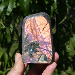 3.3in 318g Pink Purple Labradorite Crystal Freeform Tower, Super Flashy Spectrolite