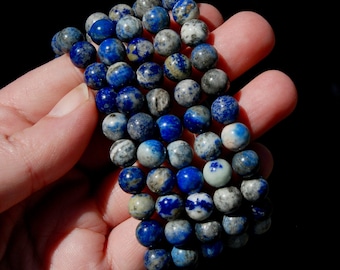 Genuine Lapis Lazuli Crystal Beaded Bracelet, 8mm Natural Gemstone Beads
