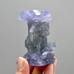 3in Purple Fluorite Carved Crystal Angel Sphere Stand
